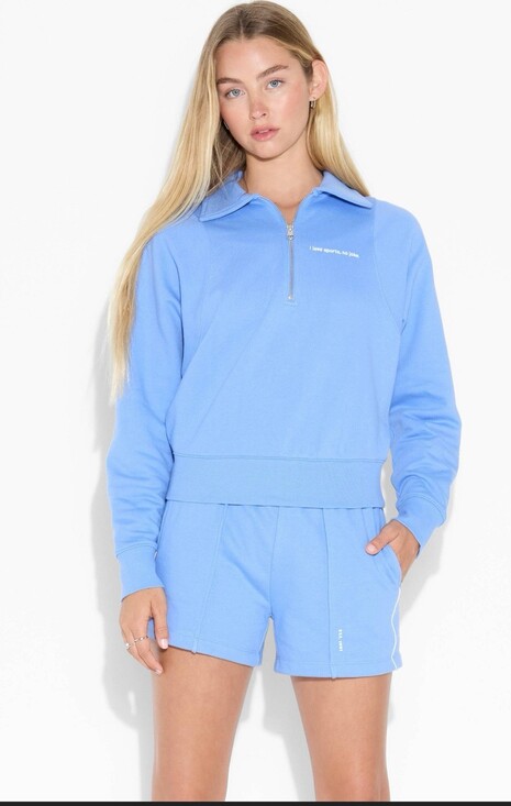 Women's Polo Collar Pullover Sweatshirt  Wild Fable Blue Size Large Top Only - Picture 2 of 8